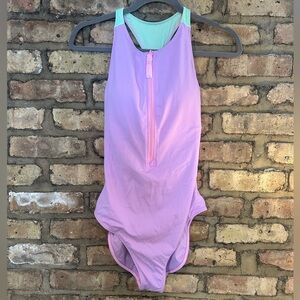 Fabletics Lavender Zip Front Racerback One-Piece Swimsuit